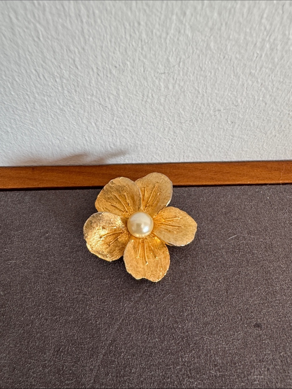 Vintage DeNicola Gold Flower Brooch with Pearl Center